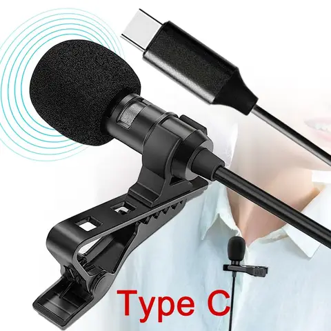 USB C Lavalier Lapel Microphone for Video Recording Mini Type C/3.5mm Clip-on Mic Plug Play Lav Mic for Android Phone PC Laptop