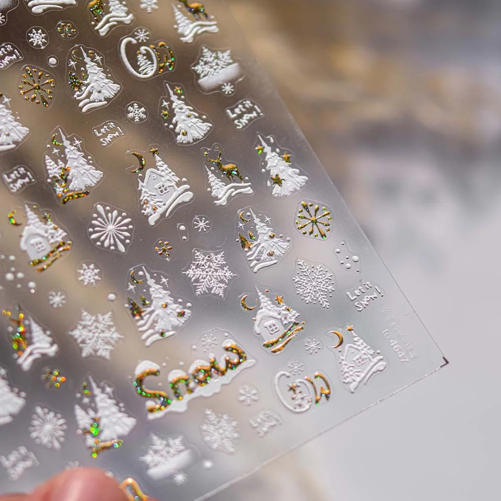 Nail Accessories Christmas Snowflake Nail Sticker Shell Light New Year Christmas Diamond Nail Decal 5D Bronzing Diamond Elk