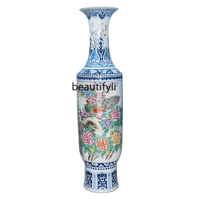 

Ceramic High-End Blue and White Porcelain Pastel Floor Large Vase Living Room and Hotel Company Villa Decoration Ornaments