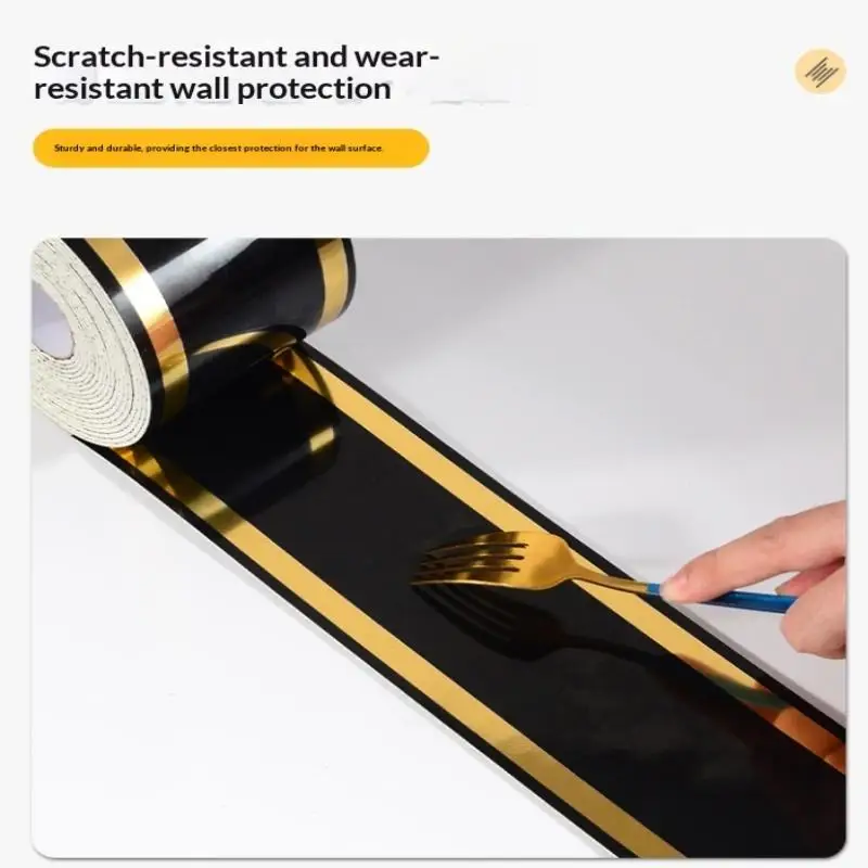 For Living Room Bedroom Home Decor 1Roll 10cmx5m Rolled Self-Stick Baseboard Trim-Anti-Collision Wall Waistband Sticker