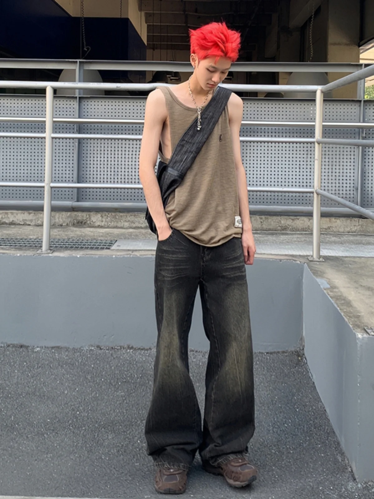 

Черные выцветшие джинсы мужские в американском стиле High Street, прямые, слегка расклешенные, свободного кроя, широкие брюки Cleanfit