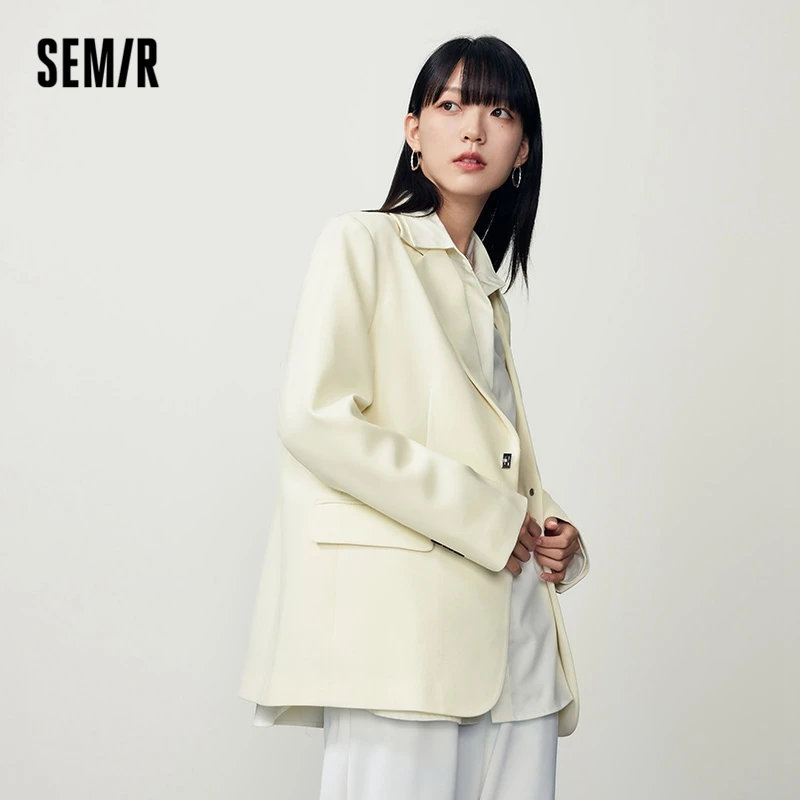 Semir 2023 Women Jacket Autumn New Mid-length Solid Color Commuter All-match Fashion Casual Suit Sweater for Women