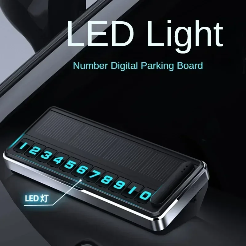 Solar Car Phone Number Plate Led Lighting Temporary Parking Card Hidden Plates Car Park Stop Multiple Number Parking Gadgets