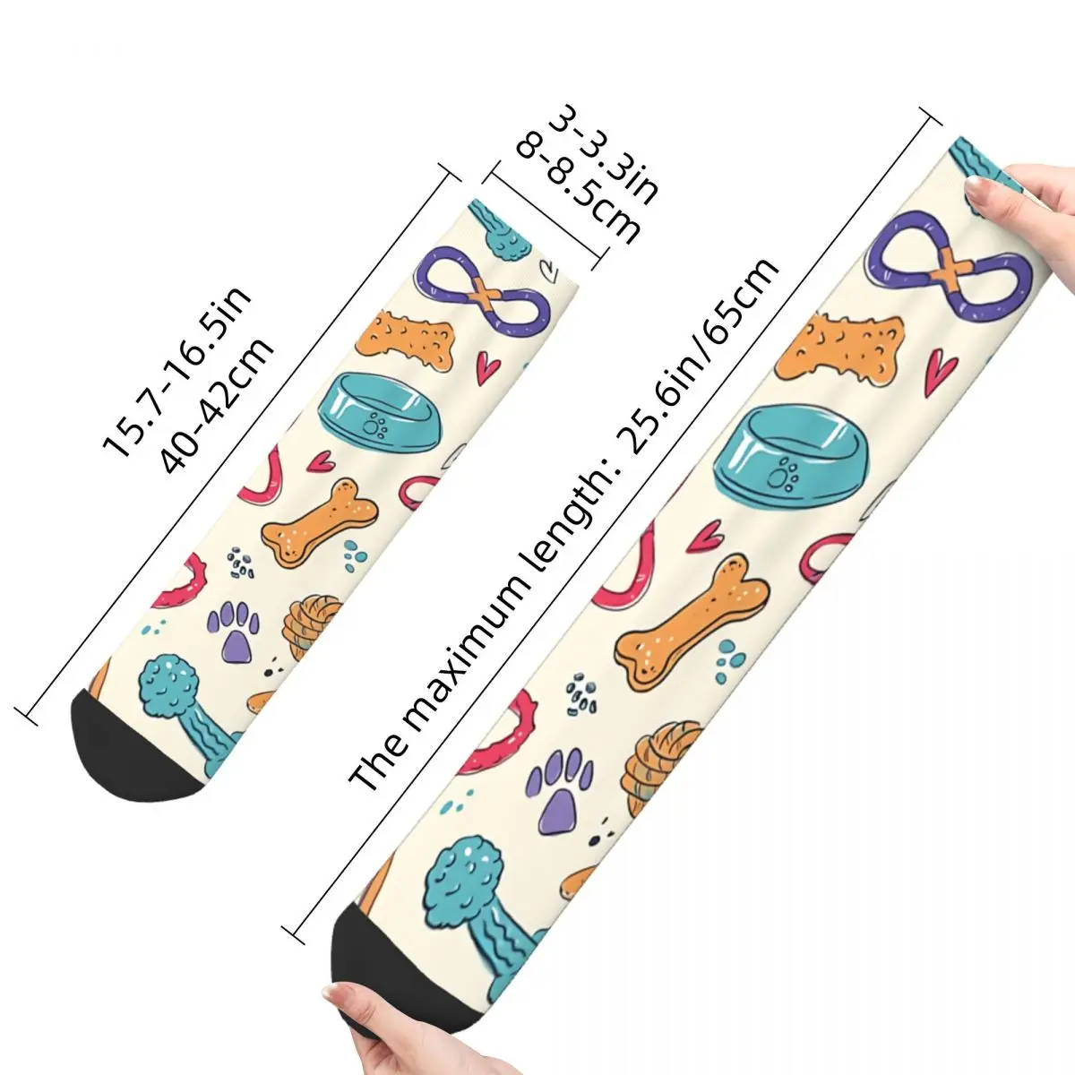 Funny Happy Men's Socks Dog Toys Bone Paw Cord Food Plate And Dog Collar Retro Harajuku Hip Hop Crew Crazy Sock Gift Pattern