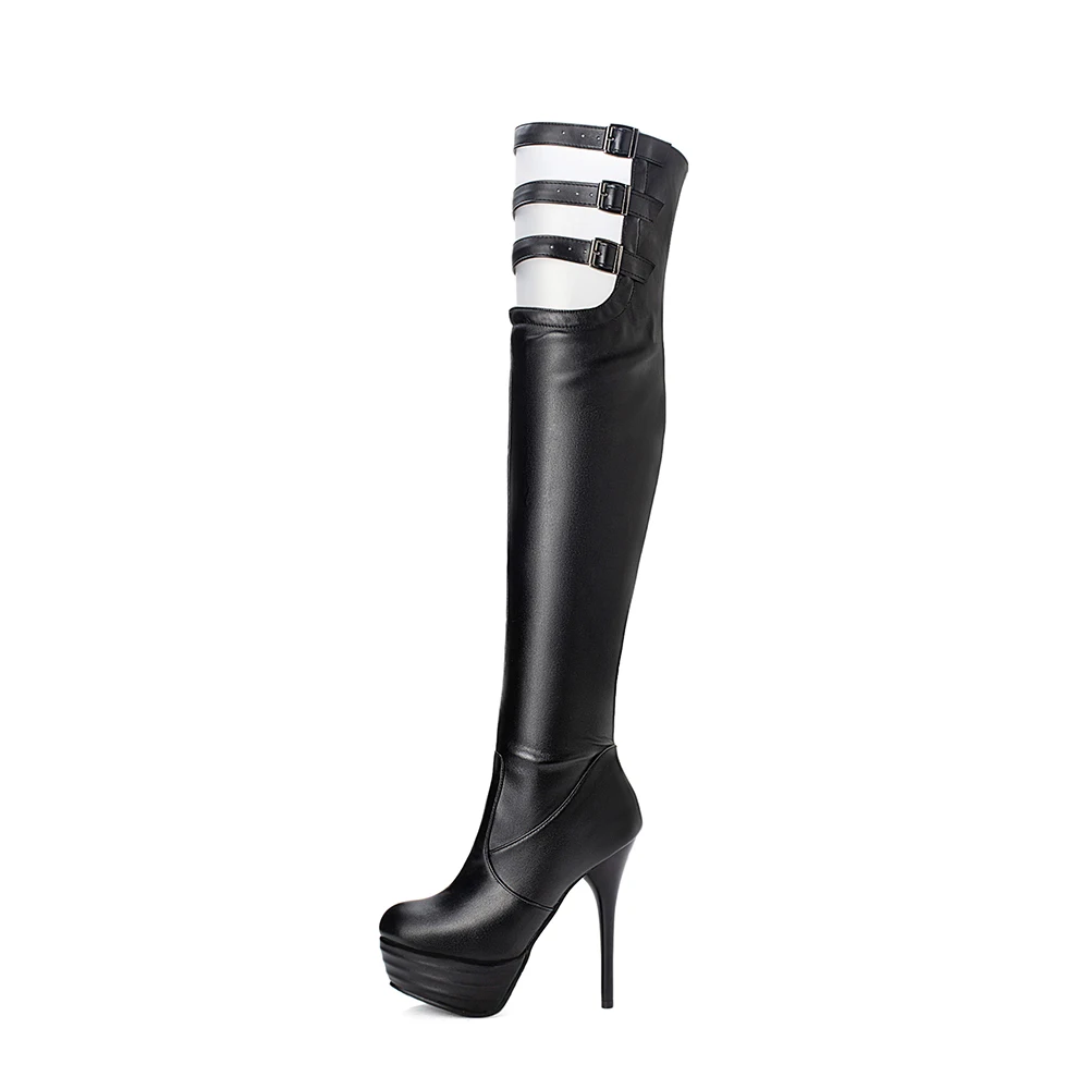 New Winter Soft Red Black Women Over the Knee Platform Boots High Heels Lady Motorcycle Shoes Plus Big Small Size 10 32 43 46 view 3