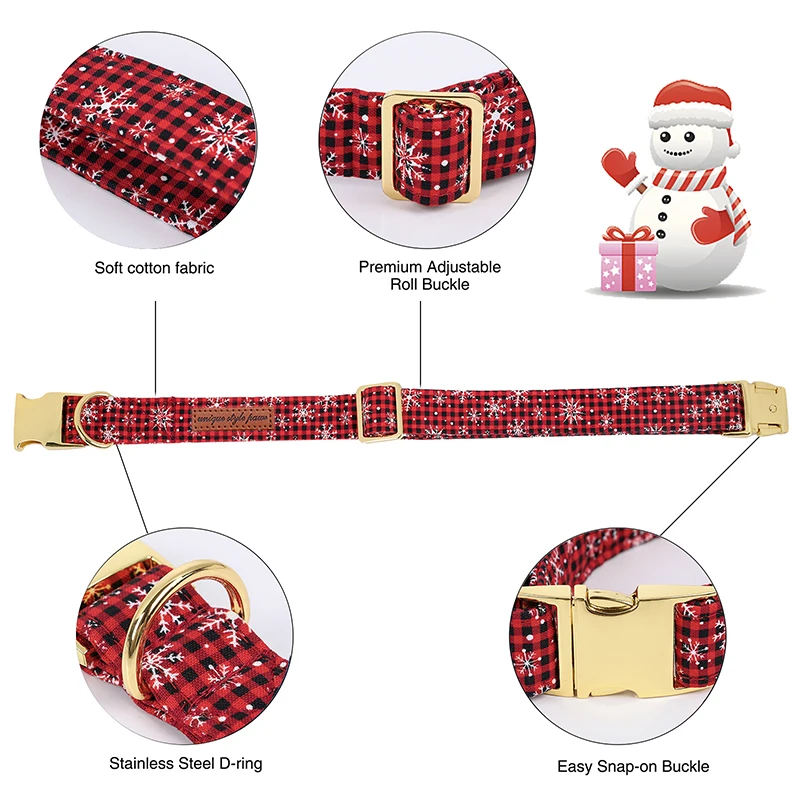 Unique Style Paws Red Christmas Dog Collar, Christmas Dog Collar for Small Medium Large Dog