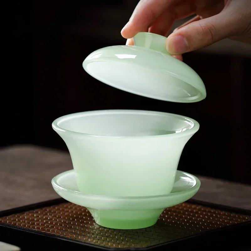 Ru Qing Celadon Porcelain Covered Bowl - Tianquan Chinese Gaiwan Tea Cup  Large Sancai Tea Bowl Kung Fu Tea Set