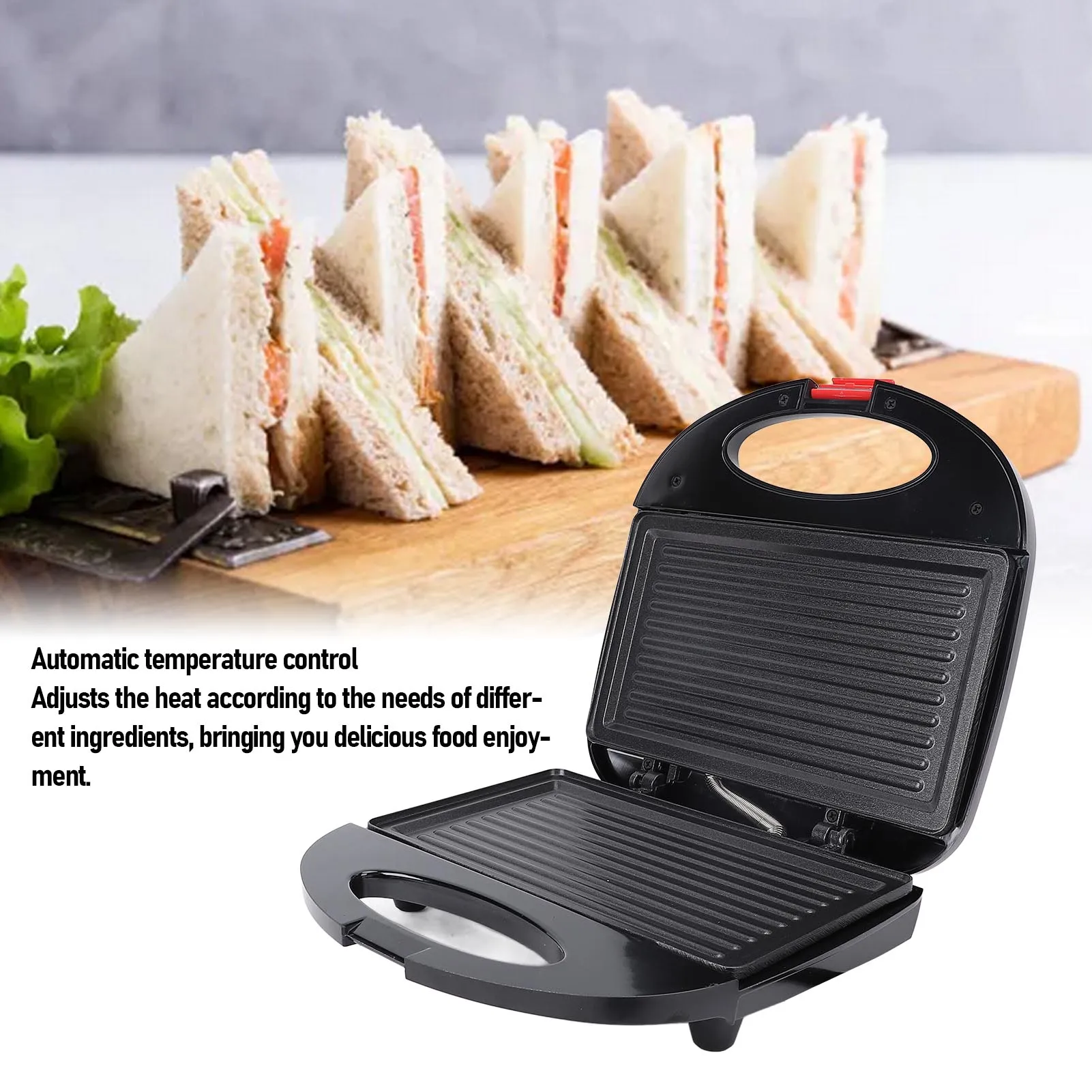 شواية بانيني كهربائية بقدرة 750 وات - صانعة الساندوتشات مع تحكم ذكي في درجة الحرارة، مثالية لشرائح اللحم والإفطار، قابس الاتحاد الأوروبي