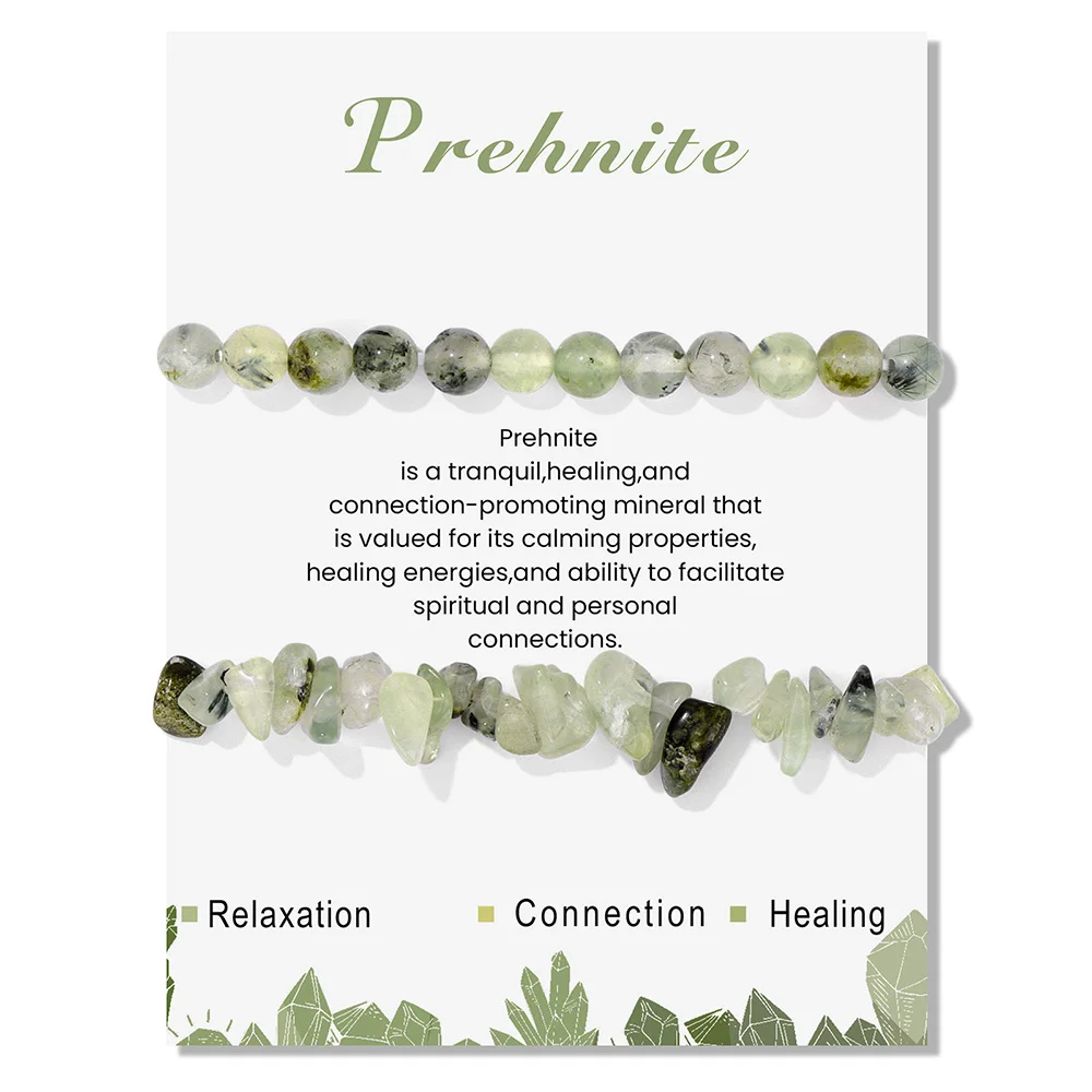 Natural Verde Prehnite Pulseira com Cartão, Tendy Stone, Pulseira Aventurina, Presente Handmade Jóias, Natural Cascalho Chip