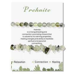 Natural Green Prehnite Bracelet With Card Tendy Natural Gravel Chip Stone Amazonite Aventurine Bangle Handmade Jewelry Gift