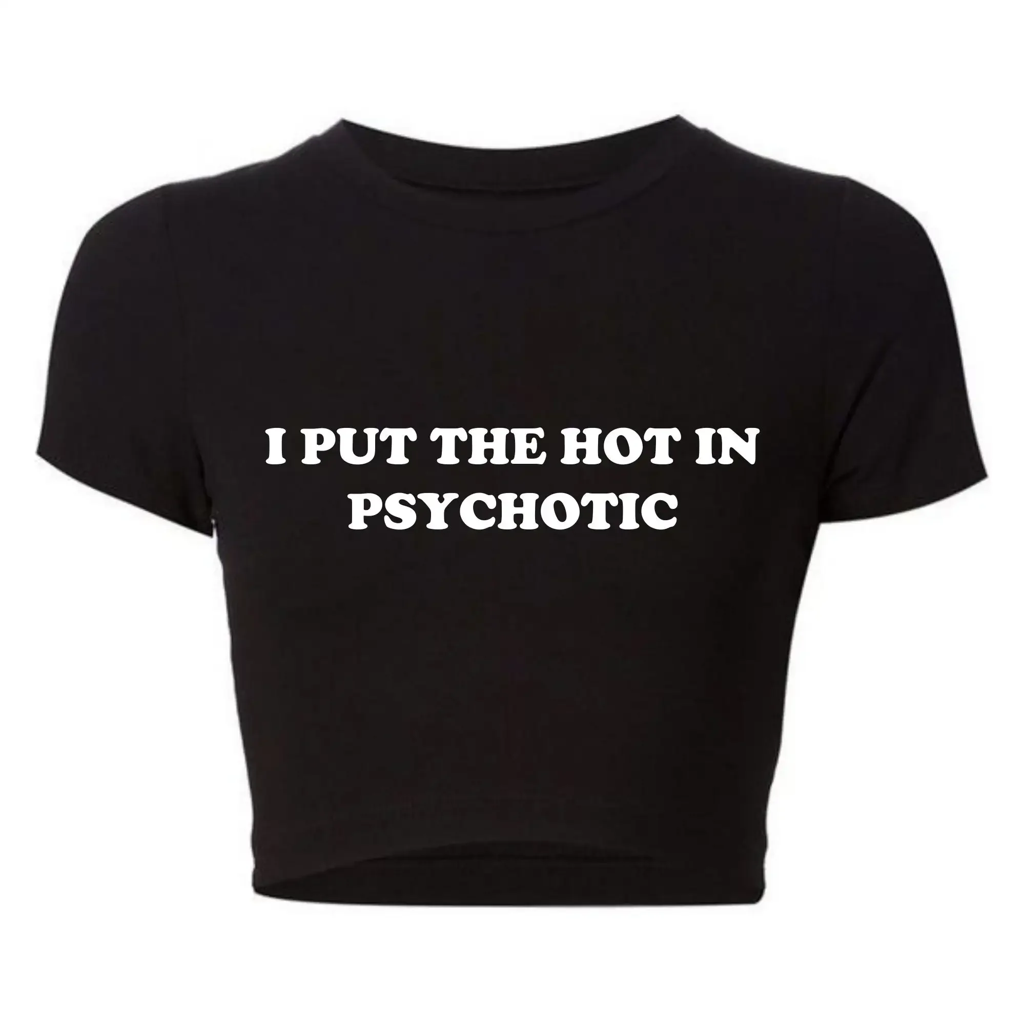 Camiseta con estampado de letras I Put The Hot in Psychic para mujer, Tops cortos, ropa de Club Sexy Kawaii, camiseta de bebé de moda Y2k, camiseta universitaria