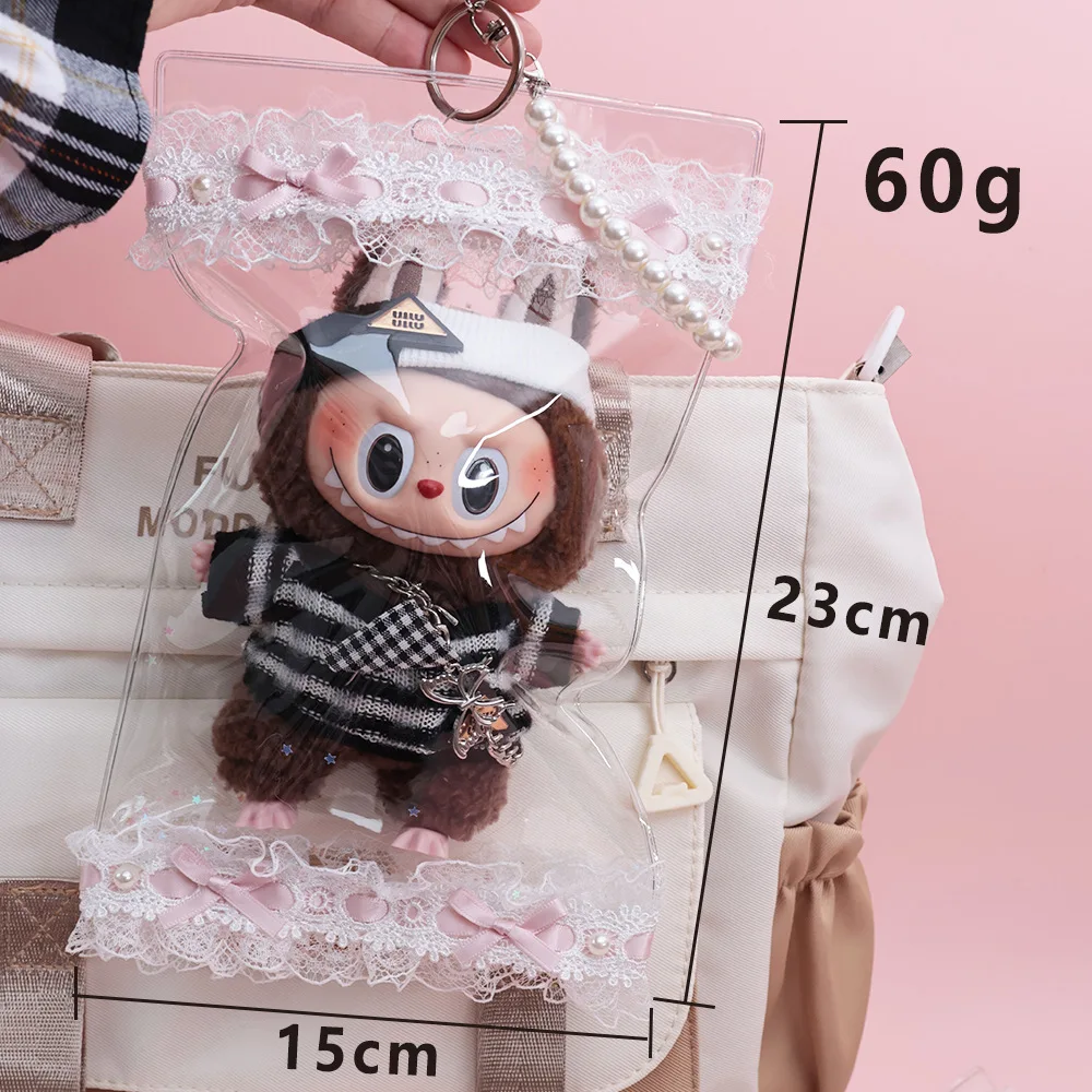 Labubu pearl lace vinyl pendant baby walking bag versatile ins niche premium dustproof and waterproof bag