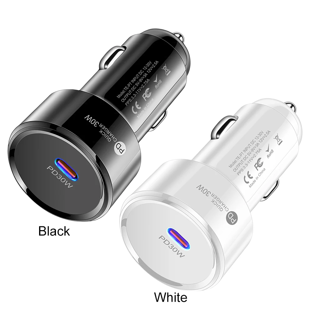 شاحن سيارة PD 30 وات USB من النوع C شاحن هاتف السيارة شحن سريع محول USB-C للسيارة حماية متعددة لهاتف Samsung Huawei Xiaomi