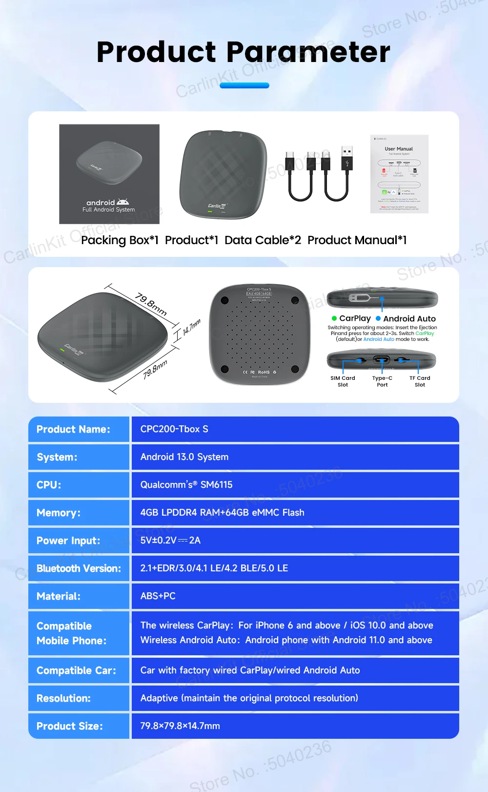 2026 CarlinKit Smart CarPlay Ai Box Android 13, unterstützt Netflix YouTube Split Screen Wireless Android Auto & CarPlay Smart TV Box – Detail 16