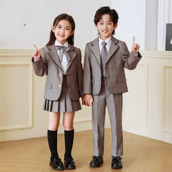 Children Uniform Pleated Skirts School Style High Waist Grey Skirt Cute Superior Quality British Style School Uniform Full Set