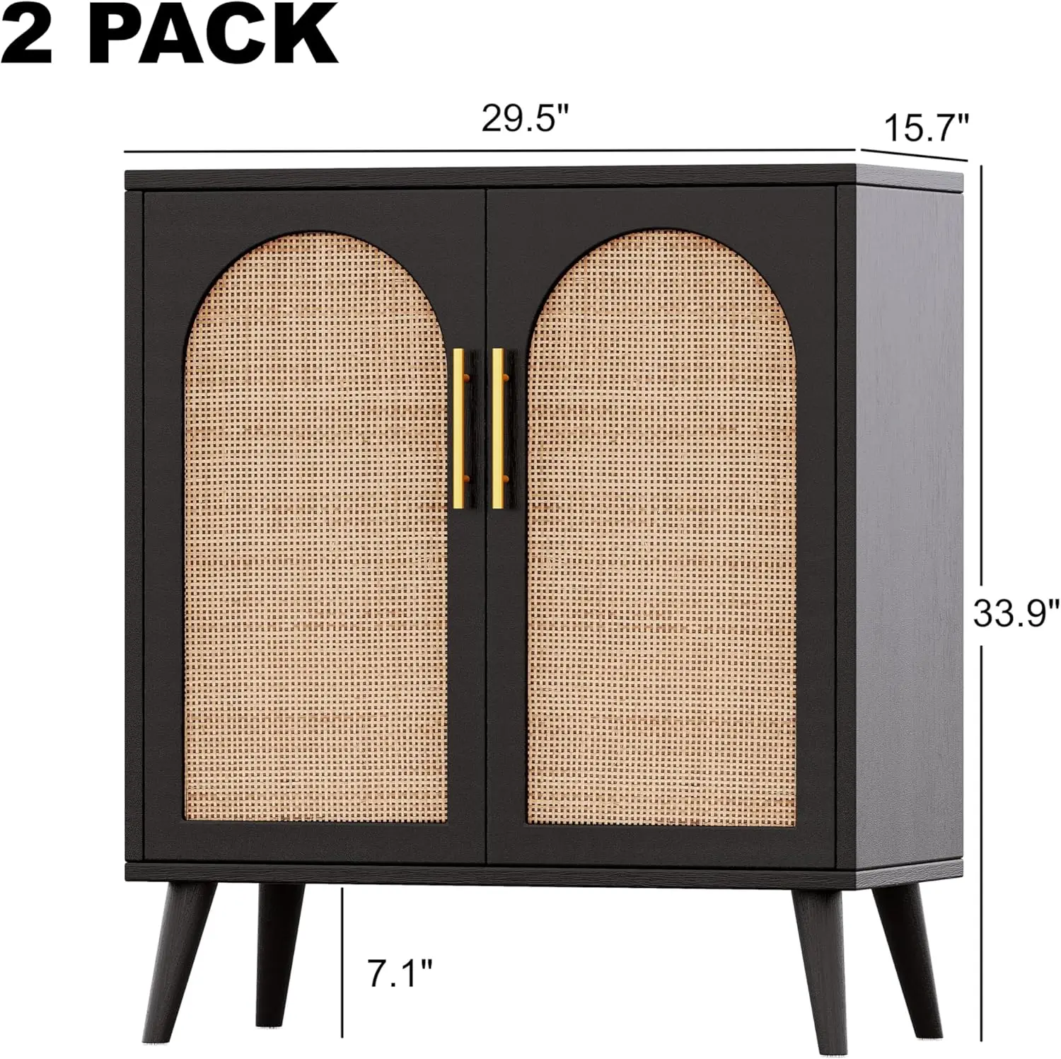 Set of 2 Rattan Storage Cabinet with Doors, Accent Bathroom Floor Cabinet, Modern Sideboard Buffet Cabinet for Living Room, Entr