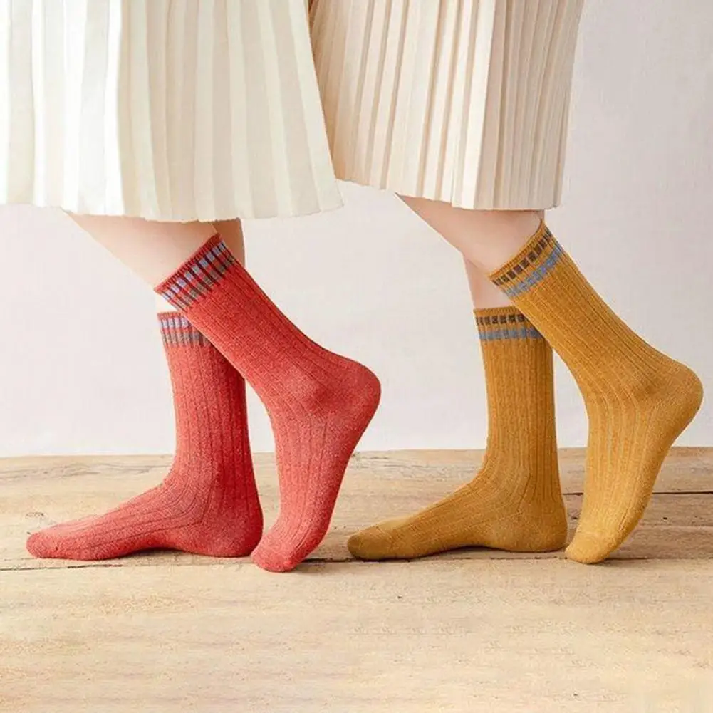 Women Striped Socks Thick Warm Mid-tube Socks  Elastic Socks Anti-slip Odor-free for Fall Winter