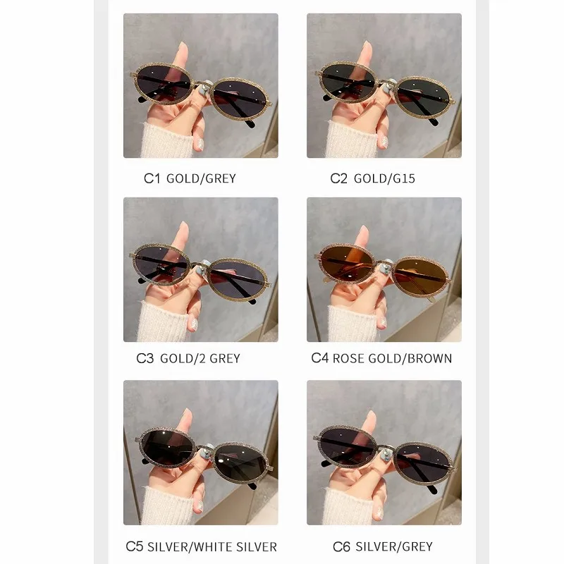 2025 Oval Sunglasses Women Street Shot Carved Metal Frame Sun Glasses Eyewear Shades Oculos De Sol UV400