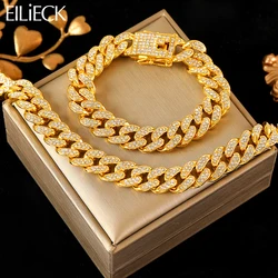 EILIECK Thick Cuban Zirconia Chain Necklace Bracelet Set For Women New Punk 18K Gold Plated Waterproof Jewelry Party Gift Bijoux