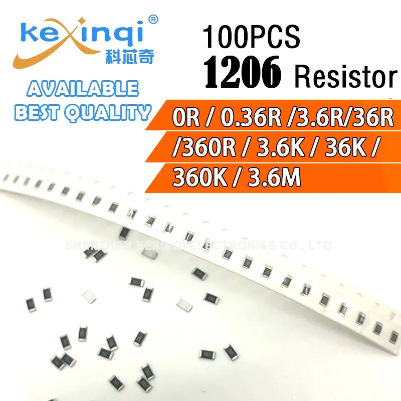 

100pcs/lot SMD 1206 Resistor 0.25W 1/4W resistance 0R Ohm 0.36R 3.6R 36R 360R 3.6K 36K 360K 3.6M