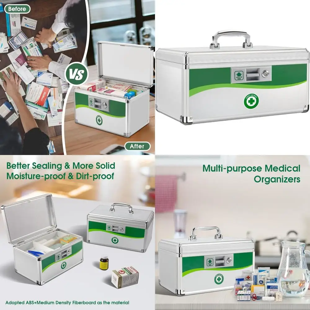 

Extra-Large Lockable Aluminum Medication Storage Box with Key for Daily Use