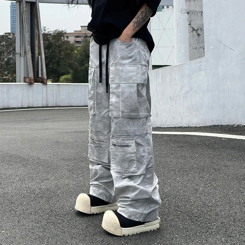 

Trendy Straight Leg Workwear Pants Men's American Paris Sle Multi ket Functional Loose Youth Haome Wide Leg Pants