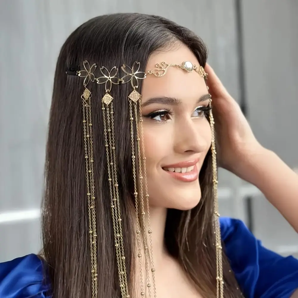 

Shiny Rhinestone Head Chain Long Tassel Golden Chinese Style Headpiece Sparkling Handmade Tassel Hair Accessories