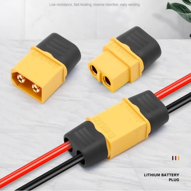 5Pcs/Lot Xt60H-F (Female) Xt60H-M (Male) Connector Socket Lithium Battery Charging Interface Model Aircraft Connector Gold-Plated High Current Original Genuine Amass