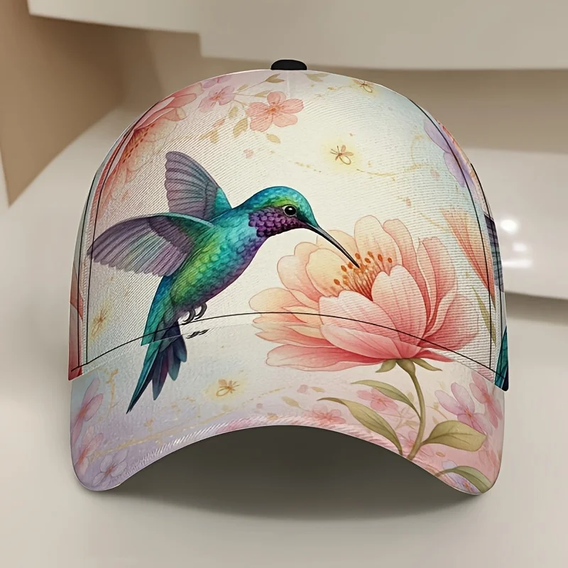 Classic Baseball Cap Featuring a Spring Hummingbird And Floral Design an Adjustable Duckbill Hat Perfect for Everyday Use