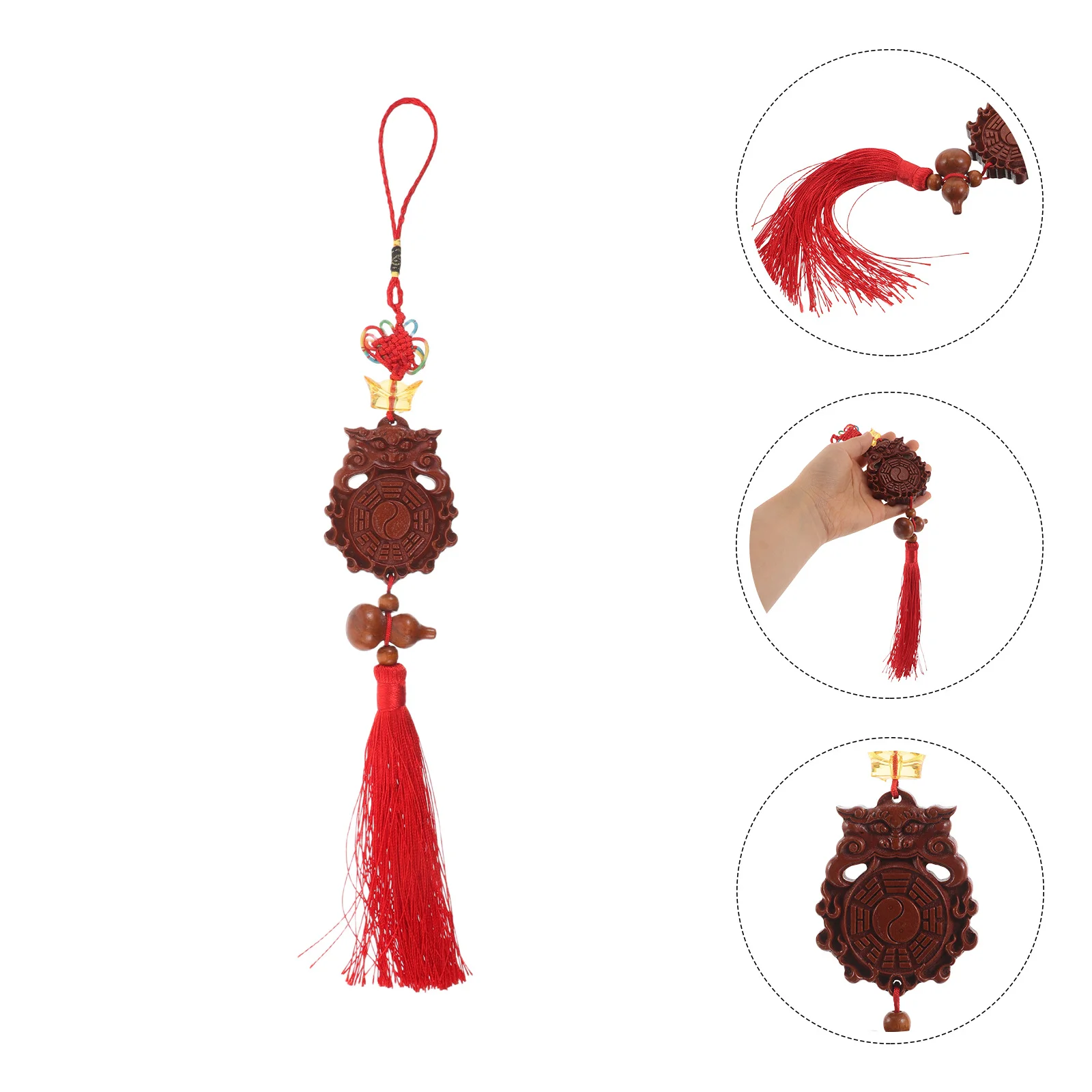 

Peach Wood Feng Shui Bagua Mirror Ornament Tiger Head Gourd Shape Hanging Protection Wealth Luck Feng Shui Decoration