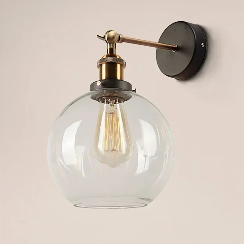 E27 Wall Lamp Dining Living Room  Sconce Bedside Lights with Clear Glass  shade Copper Metal Parts Space Decor