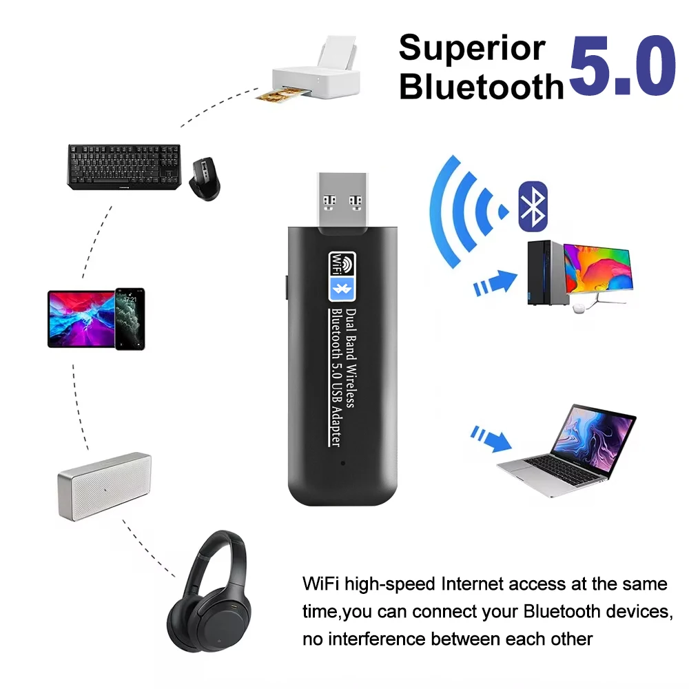 1300Mbps USB WiFi Adapter 2.4G 5G Wireless Network Card Bluetooth 5.0  Adapter USB 3.0 WiFi Gigabit Ethernet Receiver for Laptop