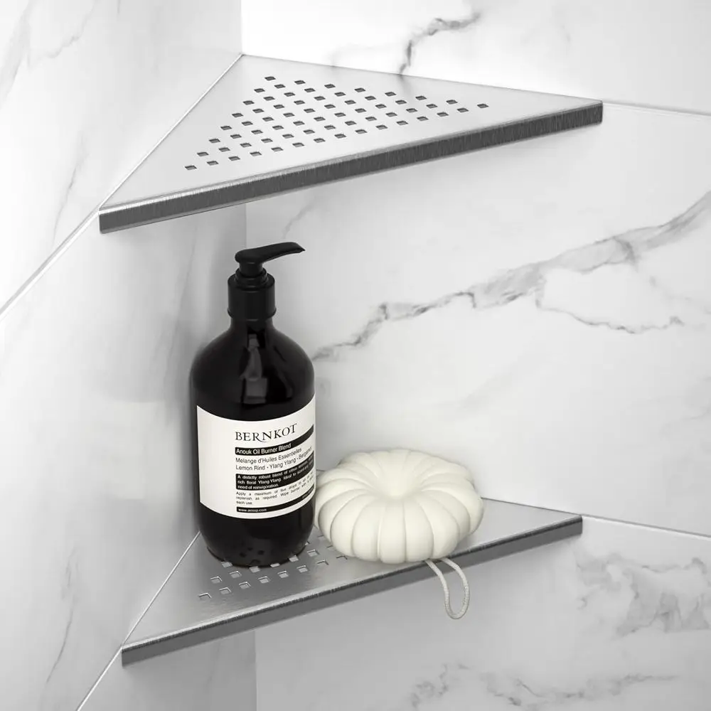 

8'' Shower Shel 2 Pack, 304 Stainless Steel, Grout in Shelves or Tiled Wall, Recessed Bathroom Shel Rack (8'', Silver)