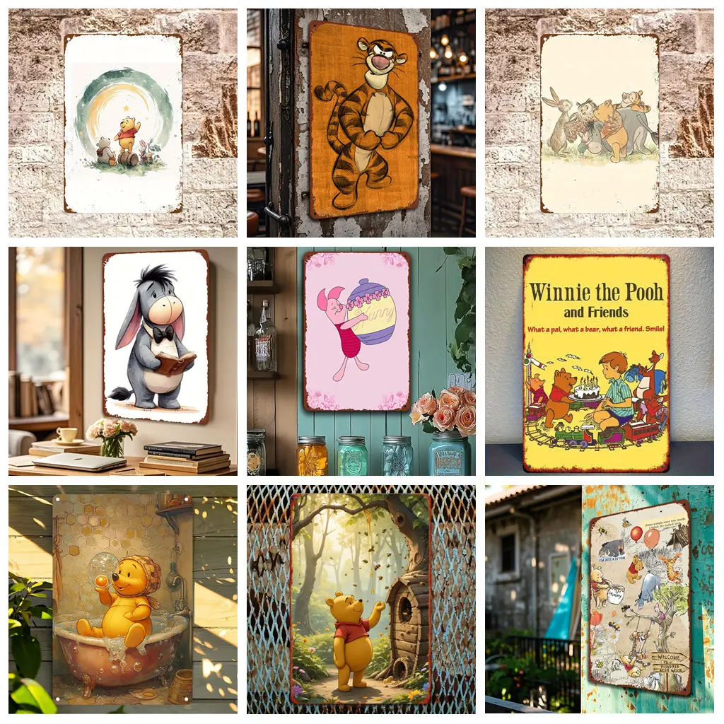

Miniso Disney Winnie the Pooh Tigger Eeyore Decor Metal Signs Tin Signs Captain Poster Decor for Bar Pub Club Wall Decoration