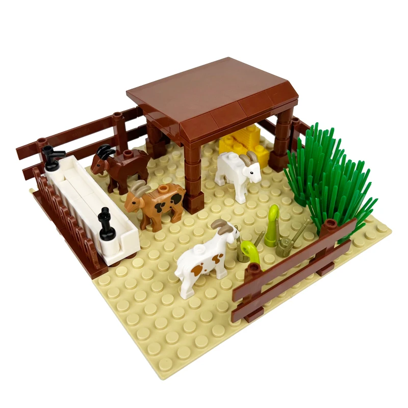 Compatível com lego moc pequena partícula bloco de construção fazenda fazenda fazenda fazenda sheepfold pequena cabra árvore casa cena quebra-cabeça