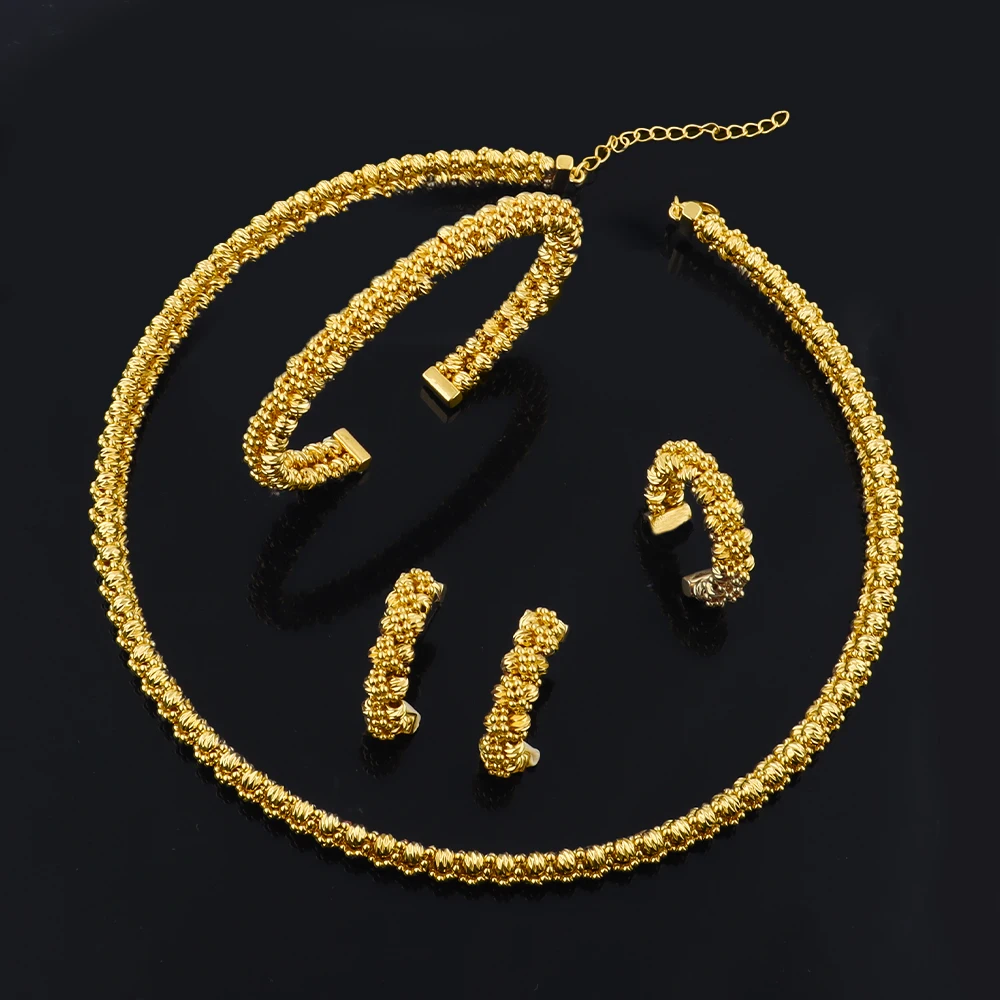 

Luxury 18K Gold Plated Necklace Bracelet Ring Earrings Set for Women Charms Elegant Jewelry Gift for Party Wedding Banquet