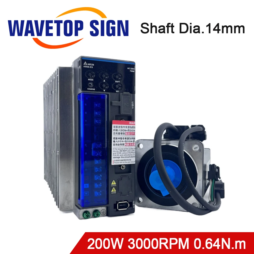 WaveTopSign Delta E3 200W AC Servo Motor Kits 3000RPM 0.6N.m ASD-E3-0221-L + ECM-E3M-C20602RSE / SSE