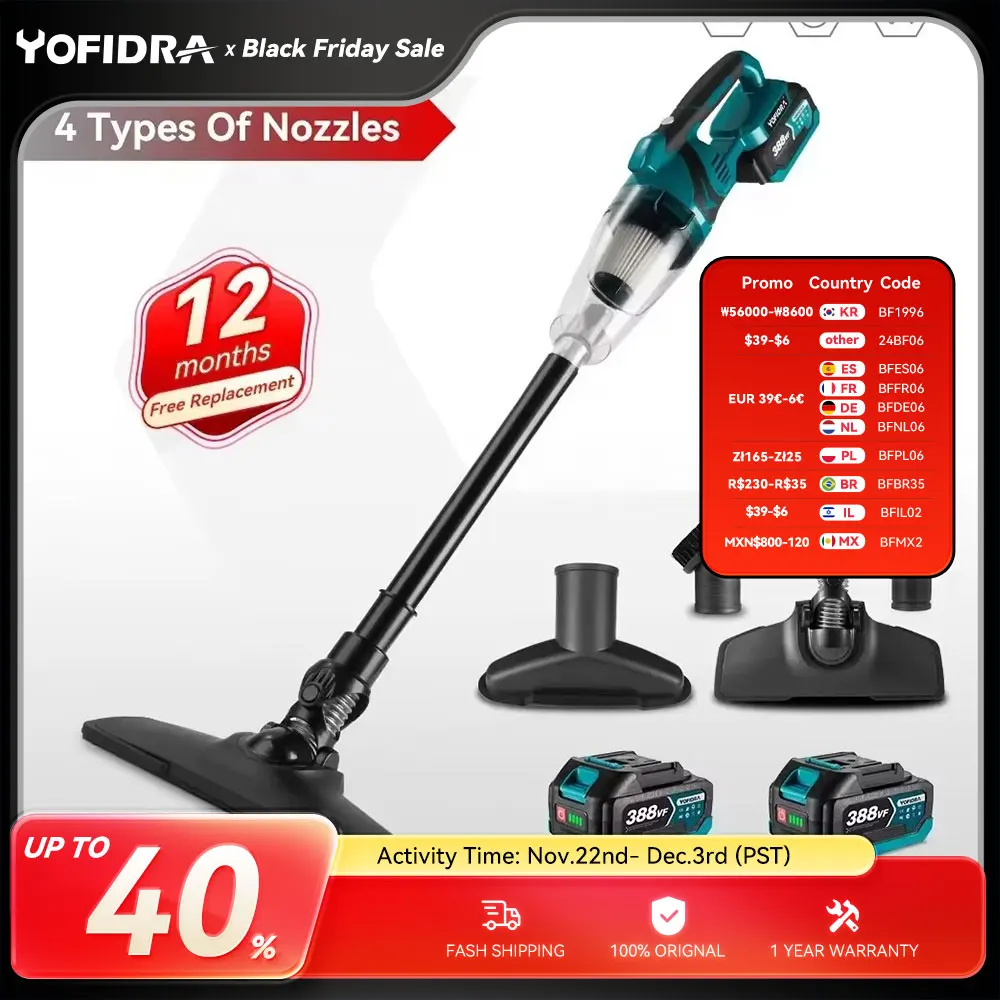 Yofidra Electric Vacuum Cleaner Powerful Cordless Handheld Rechargeable Household Indoor Cleaning Tools For Makita 18V Battery