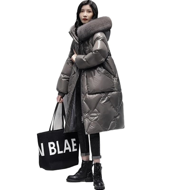 

Одежда на хлопковой подкладке, новая женская зимняя средняя и длинная корейская версия, свободная утолщенная куртка большого размера с капюшоном и большим меховым воротником