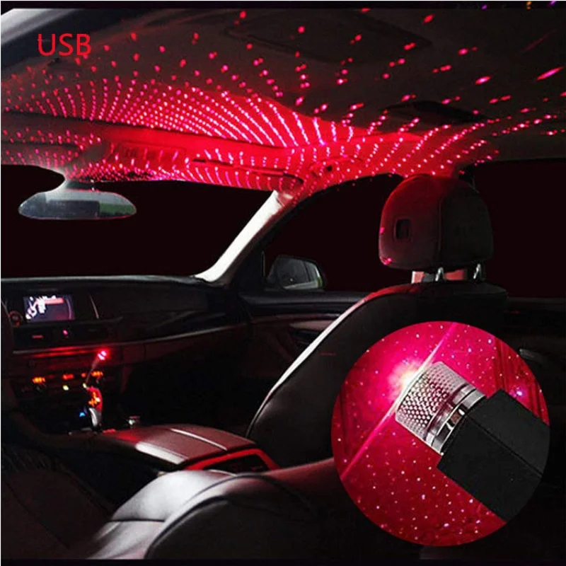 Portable Mini Decorative Lamp LED USB Adjustable Wedding Car Interior Ceiling Decor Roof Star Projector Projection Night Light