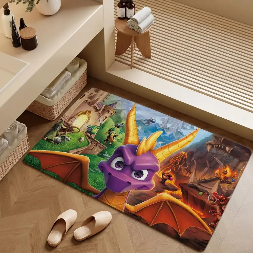 Game Spyro the Dragon Sparx Gnasty Gnorc Floor Mat Soft Flannel Entrance Doormat Non-Slip Washable Rug For Bedroom Home Decor