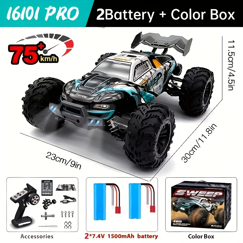 1:16 2.4G 4WD RC auto, 75 km/u brandende hoge snelheid, heldere LED-verlichting, terreinwagen, ultieme kerstverrassingsgeschenken