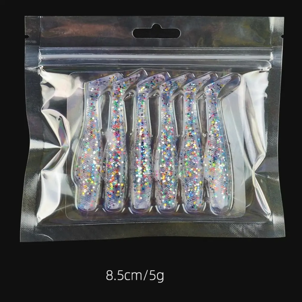 1 pack 6/8.5cm T-Tail Swim Lures Silicone Soft Worm Artificial Bait Set Colorful Simulation Soft Lure Silicone Bait Freshwater