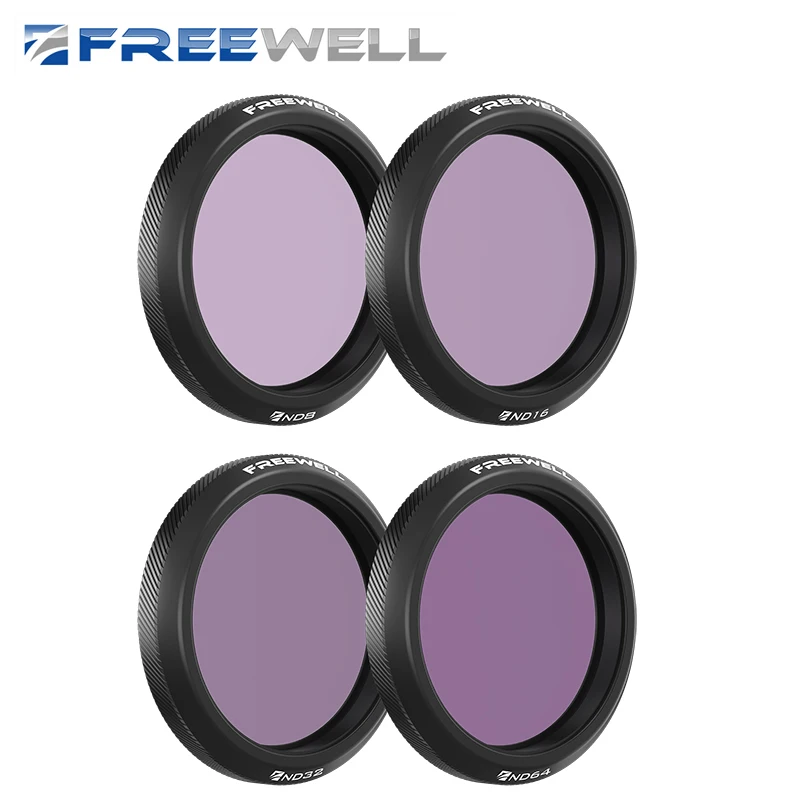 Freewell ND Filter Set for DJI Osmo Action 5 Pro/Action 4/3 Camera Lens Filter Kit 4-Pack ND8 ND16 ND32 ND64 Cameras Accessories