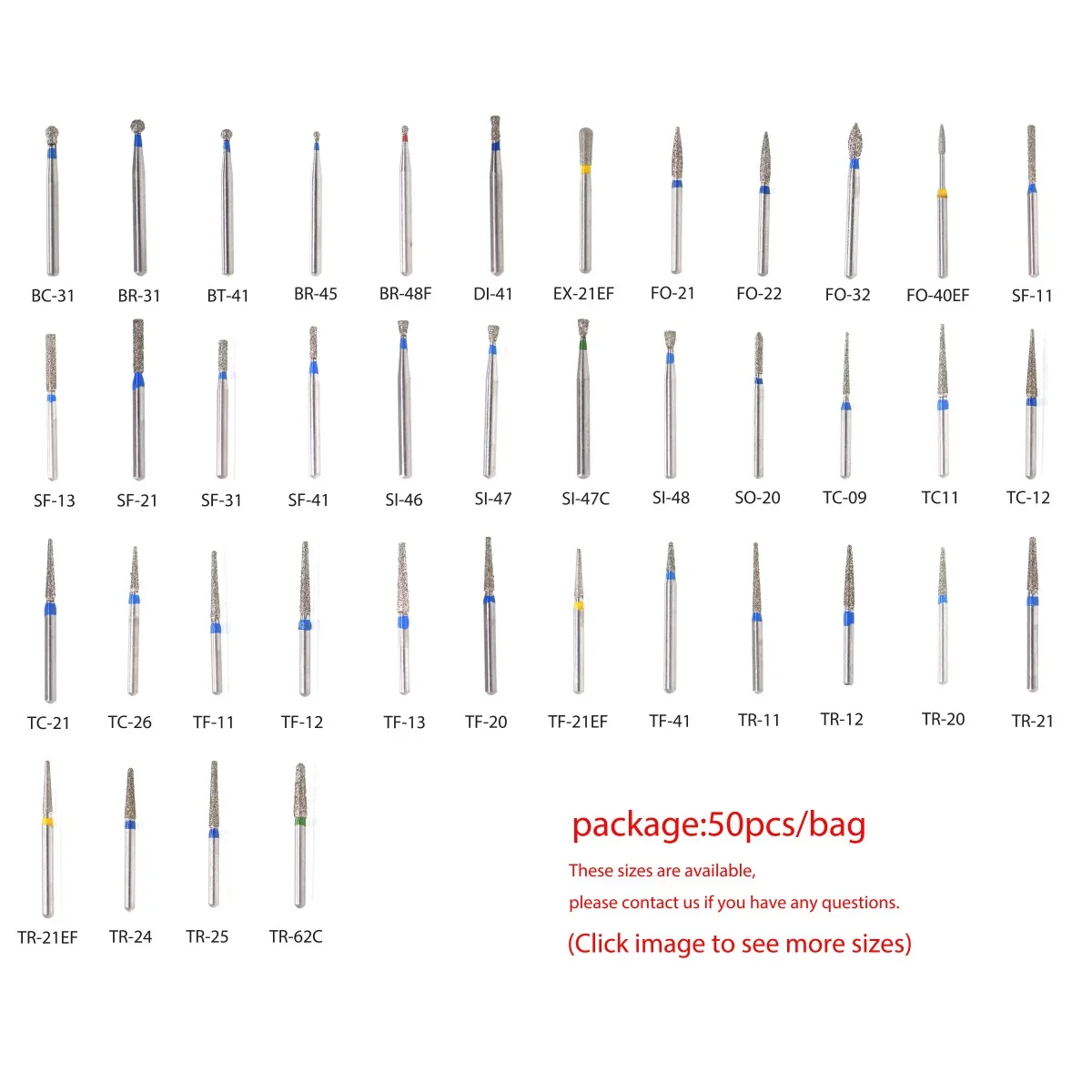 50pcs/bag Dental High Speed Burs High Speed Handpiece Turbine Diamond Burs Diamond Polishing Tooth Preparation ，Dentist Material