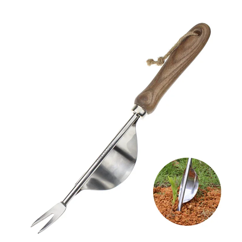 Manual Weeder Fork Wood Handle Metal Hand Weeding Puller for Garden Yard Weed Removal Transplanting Digging Planting Tool