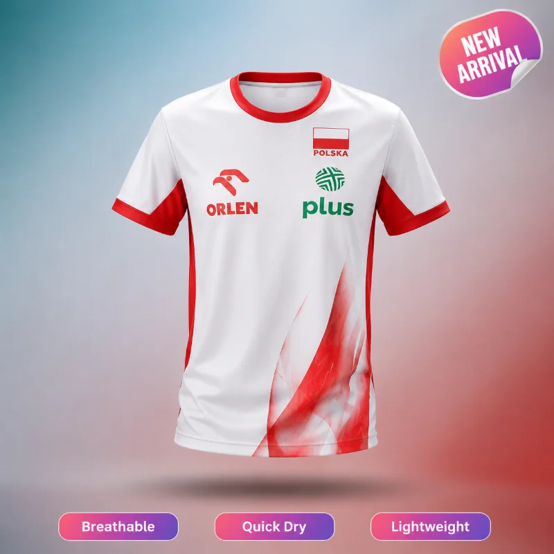 Heißer Verkauf Sporttrikot Polen Volleyball Freizeit-T-Shirt Herren Kinderkleidung Schnelltrocknend Polen Volleyball Trainings-Trikot Unisex