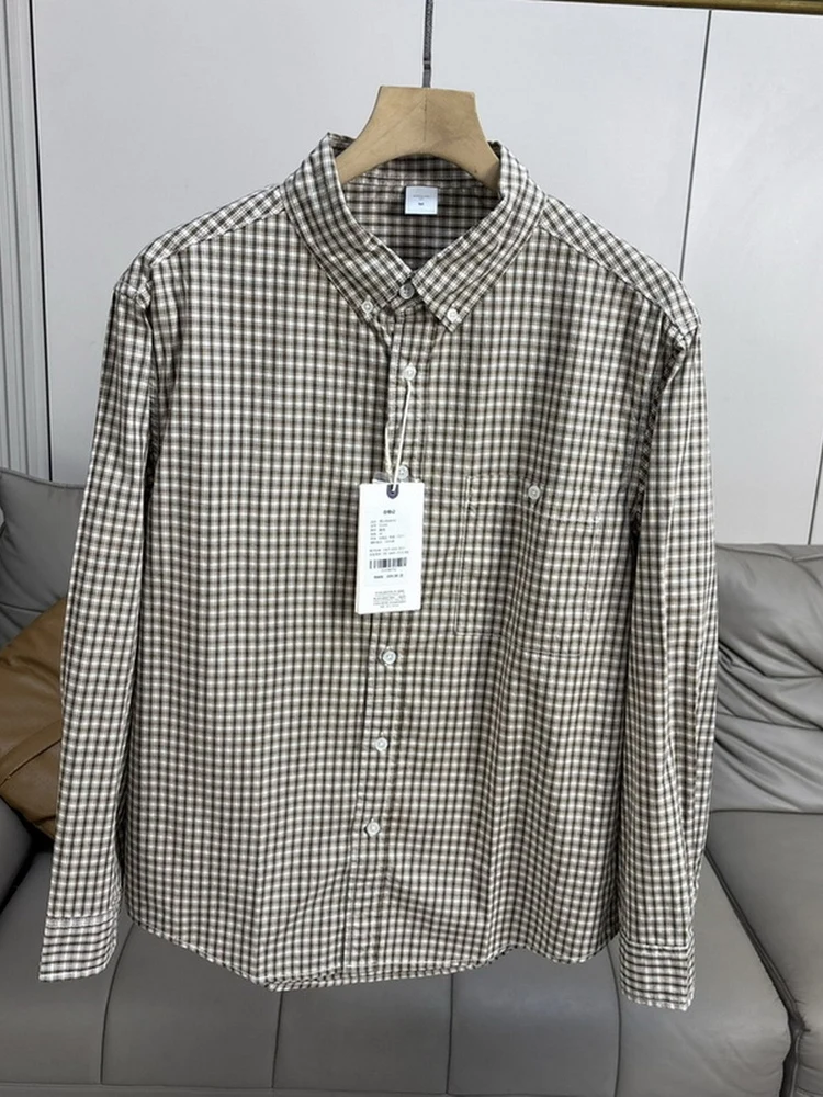 

Новая улучшенная американская свободная повседневная рубашка в клетку из хлопка с длинным рукавом для мужчин, весна-осень, комфортная, в стиле брюзгл-хаки.