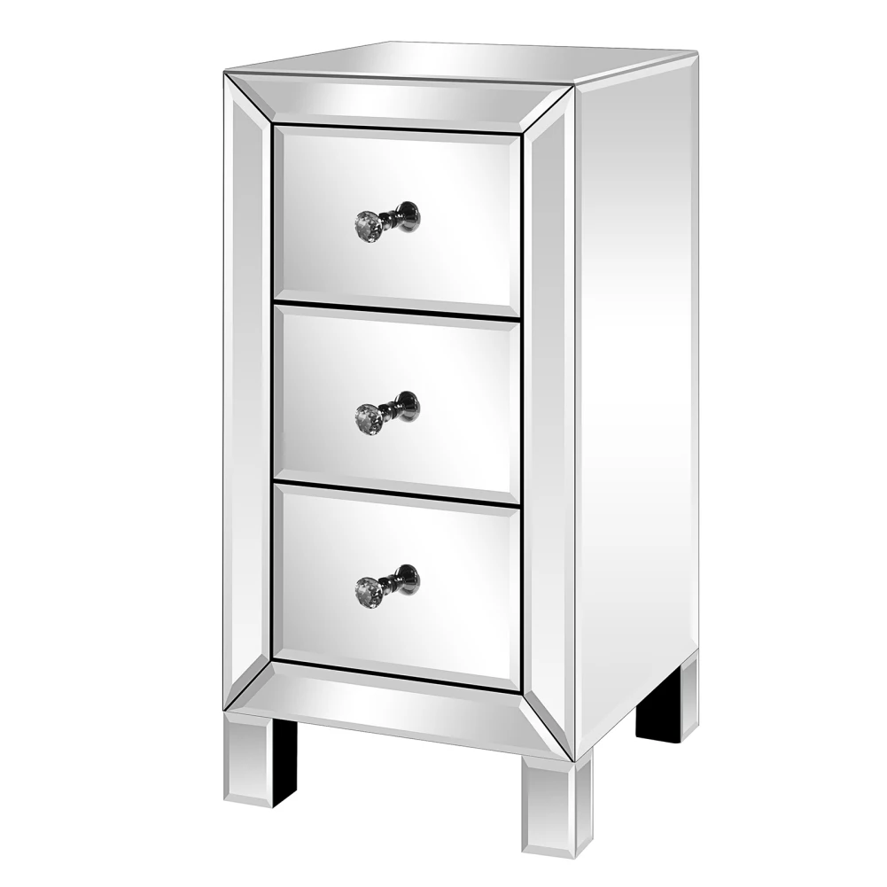 3-Drawer Mirrored End Table Accent Nightstand Modern Mirror-Finish Bedside End Tables With 4 Legs Supports For Bedroom Apartment