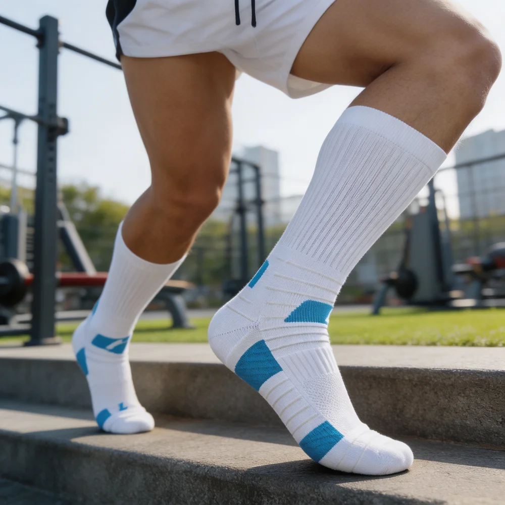 Men's Athletic Socks Cushioned Compression Breathable Sports Crew Socks for Volleyball Basketball Running Soccer